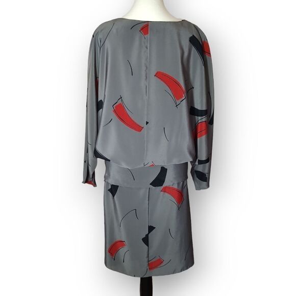 Vintage 80's Abstract Grey Drop Waist Joseph Ribkoff Mini Dress - Picture 3 of 7